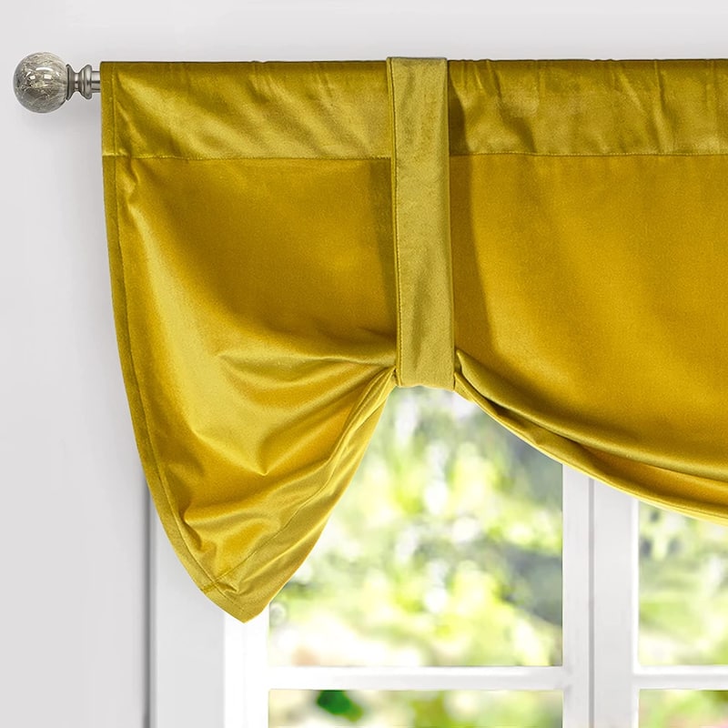 DriftAway Velvet Room Darkening Rod Pocket Tie Up Valance - 50" Width X 20" Length - Gold Yellow