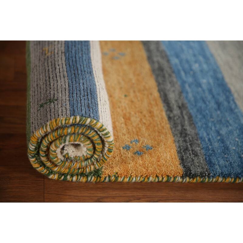 Striped Gabbeh Indian Rug Handmade Wool Carpet - 2'7"x 4'11"