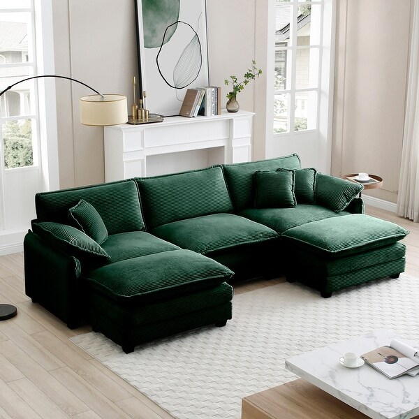 U-shape 3-seater sofa with 2 footstools, Green - Bed Bath