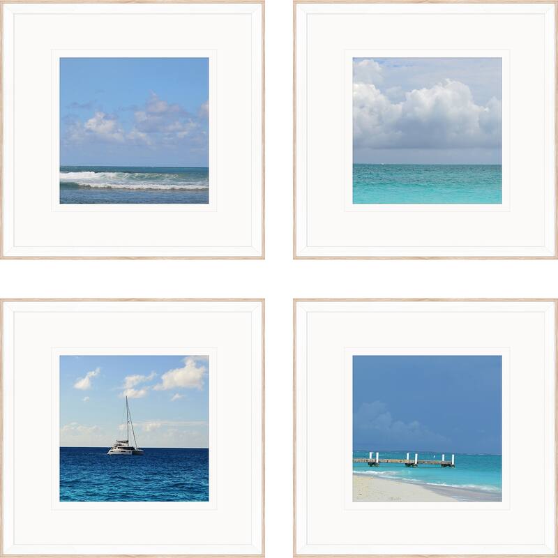 Ocean Adventures I S/4 Framed Art Exclusive Giclee Under Glass - Blue - 18 X 18 X 2