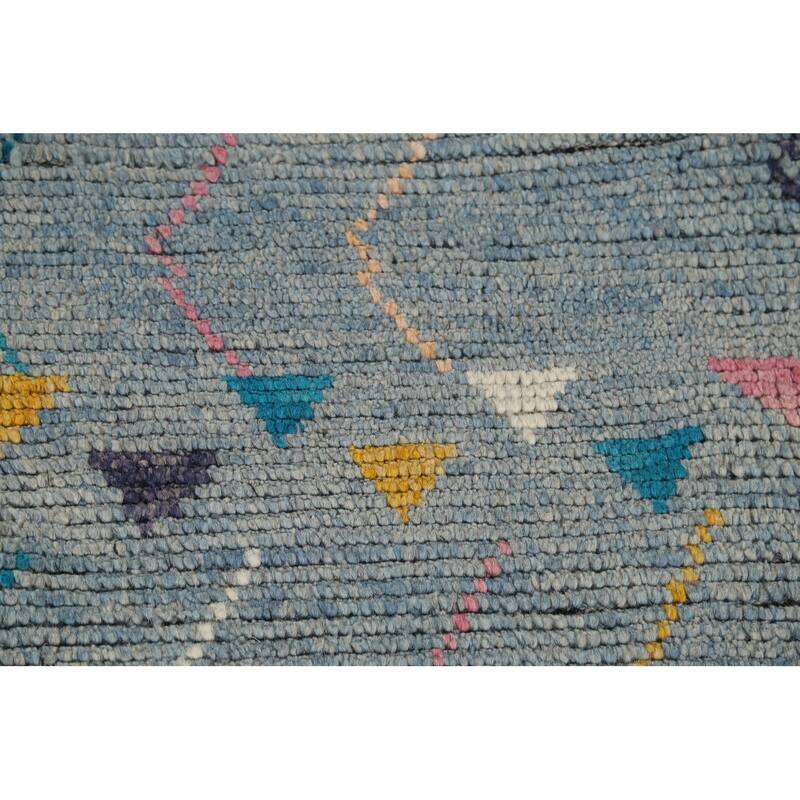 Striped Moroccan Oriental Area Rug Hand-Knotted Wool Carpet - 6'7"x 10'10"