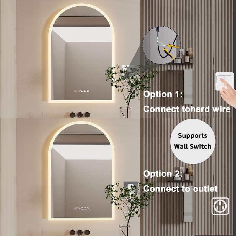36" x 24" Backlit Smart LED Bathroom Mirror Arched Dimmable Anti-Fog - 24"x36"