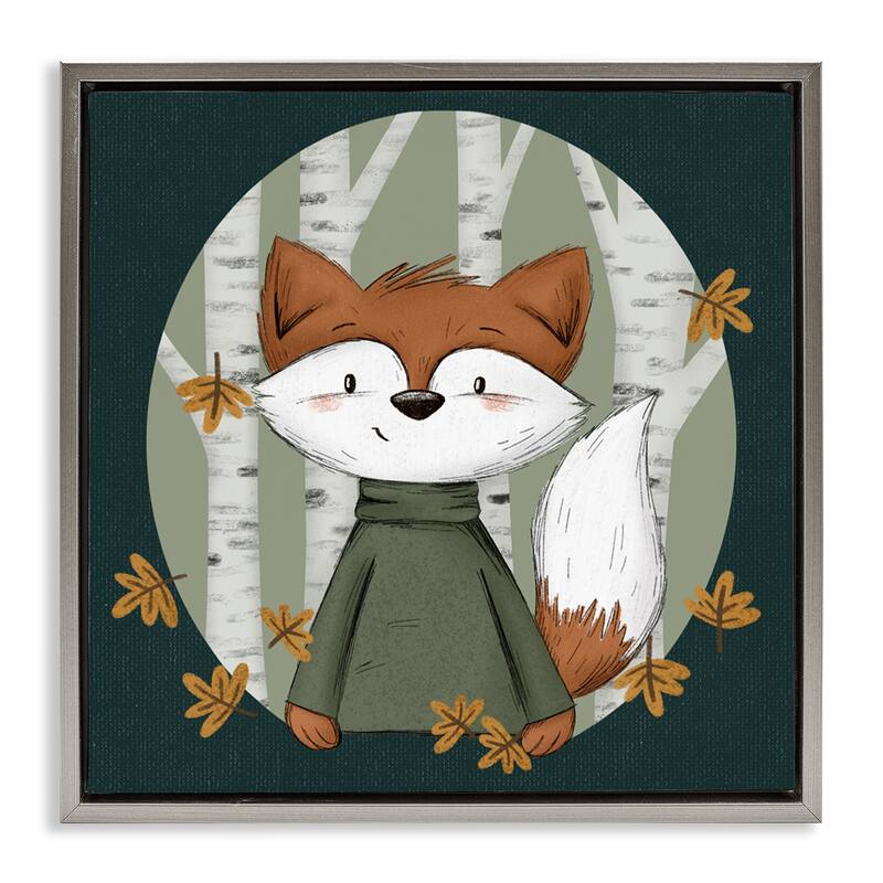 Stupell Autumnal Fox & Birch Trees Framed Floater Canvas Wall Art Design By Sarah Hickman - 25 x 25 - Grey