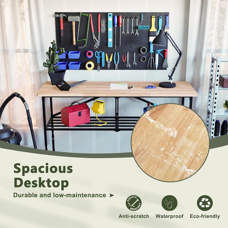 SmartFold Heavy-Duty Folding Butcher-Block Workbench- Portable Wood-Top Utility Table w/ Locking Casters