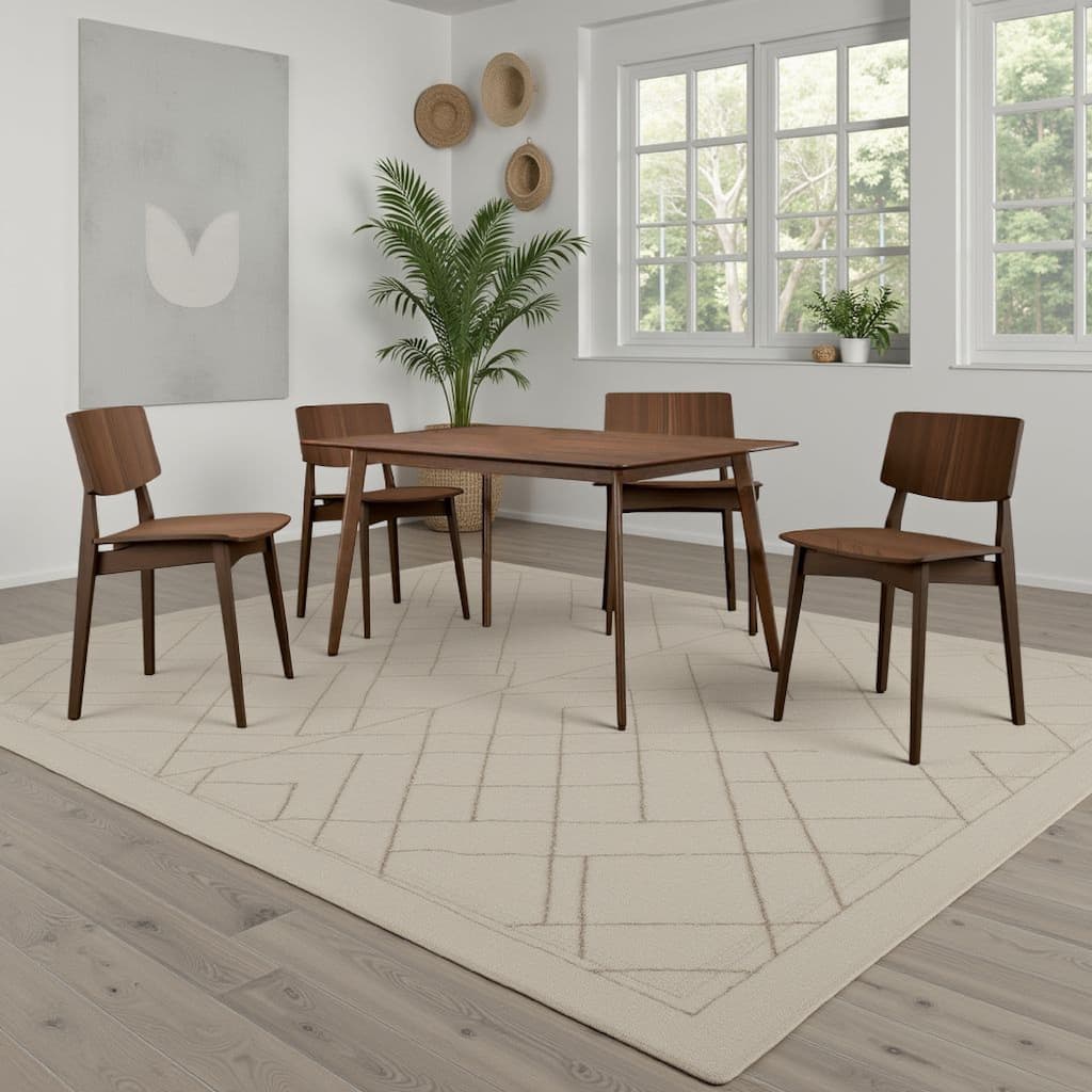 Skie Dining Table, 59 Inch Rectangular Top, Angled Legs, Brown Solid Wood