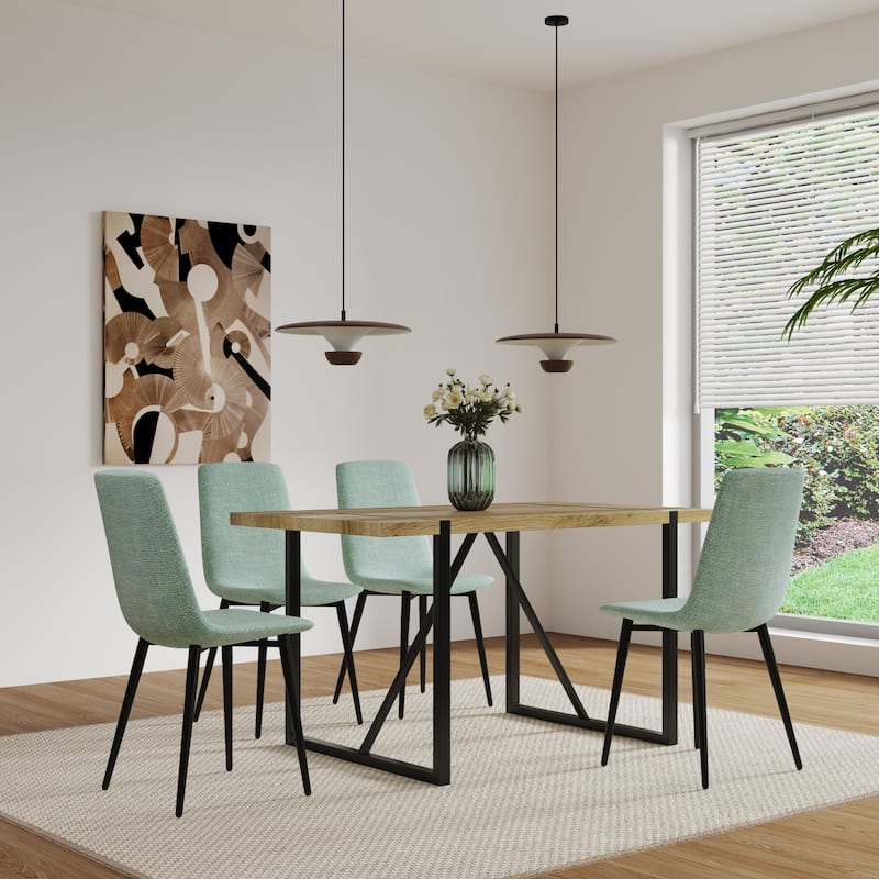55" MDF Dining Table and Modern Dining Chair Set of 4, Metal Base & Legs, Dining Room Table and Linen Chairs