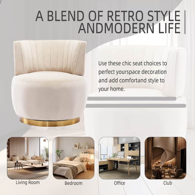 Beige Modern 25.2" Upholstered 360° Swivel Barrel Chair with Wide Upholstered and Sturdy Hardwood Frame