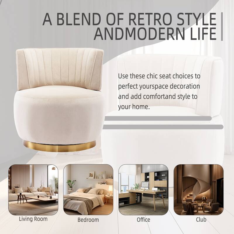 Swivel Barrel Chair, Comfy Velvet Upholstered Accent Sofa Chair, Leisure Club Chair with Shell-Shaped Back & Angled Armrests