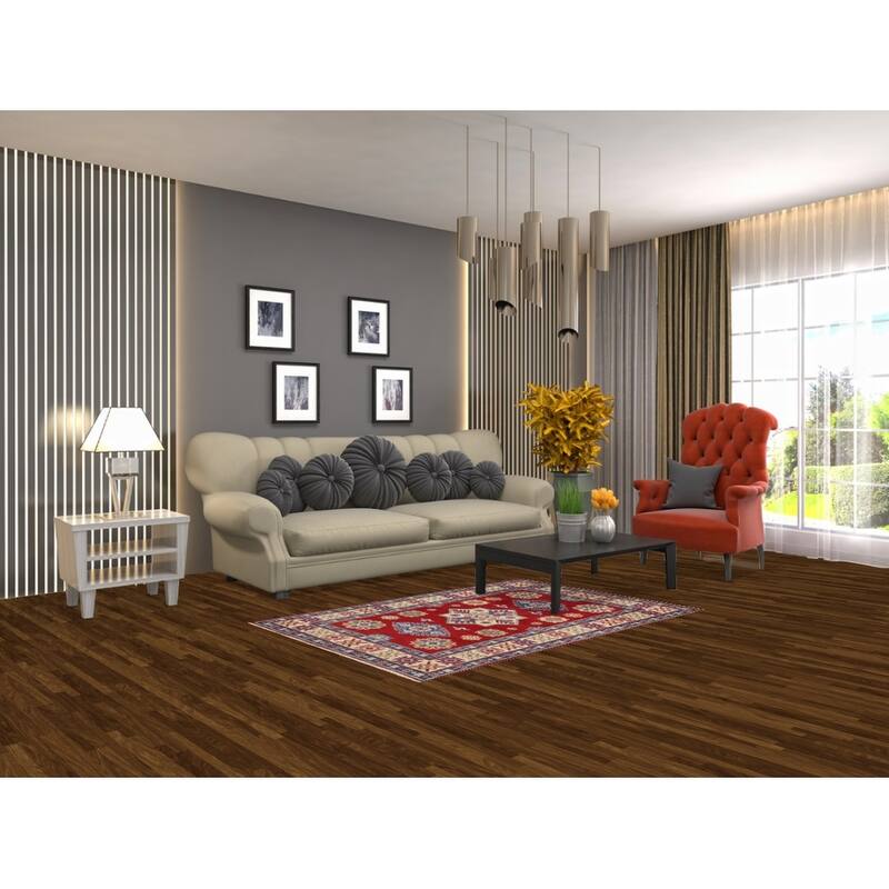 Red Geometric Kazak Oriental Foyer Rug Handmade Wool Carpet - 3'5" x 5'1"