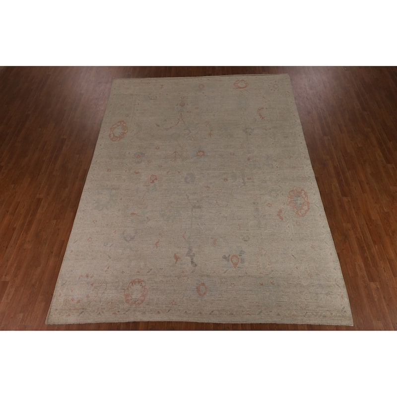 Vegetable Dye Beige Oushak Turkish Rug Hand-Knotted Wool Carpet - 9'2"x 12'3"