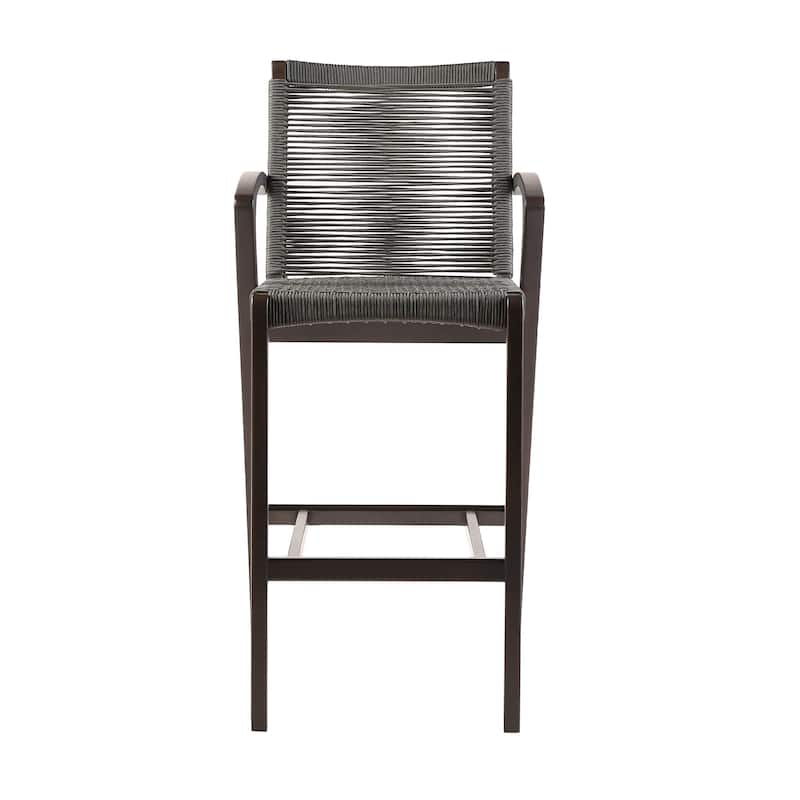 Brielle Solid Eucalyptus Wood and Rope Outdoor Patio Bar Height Stool