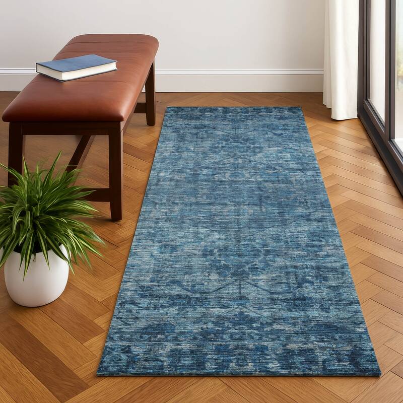 Premium Washable Super Soft Vintage Traditional Mayfield Rug - Blue - 2'3" x 7'6"