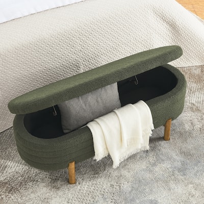 Ottoman Oval Storage Bench,Rubber Wood Legs