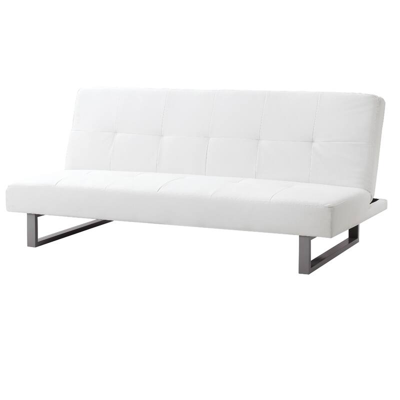 Tufted Faux Leather Straight Armless Sofa - 70" - White