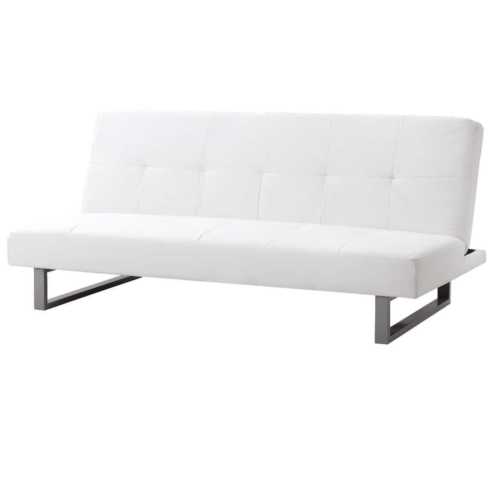 Tufted Faux Leather Straight Armless Sofa - 70" - White