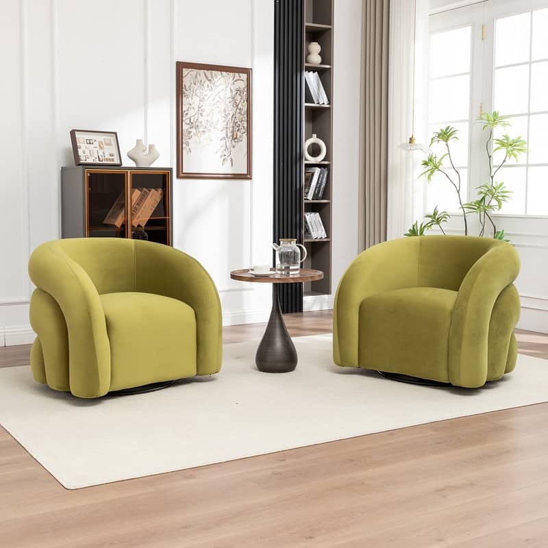 SEYNAR Modern Glam Velvet 360 Degree Swivel Accent Armchair with Tufted Back Set of 2 - Green