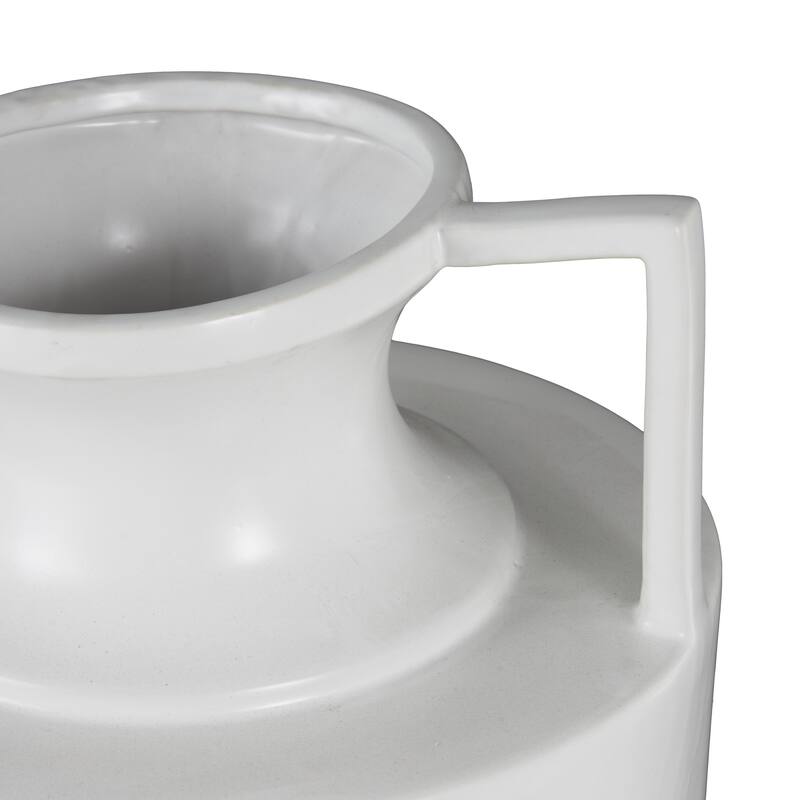 White Ceramic Fluted Urn Shaped Decorative Vase with Handles