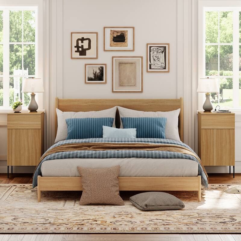 4 Pcs Bedroom Set，Reeded 6 Drawer Dresser and Nightstand Sets for Bedroom, Night Stand Set of 2