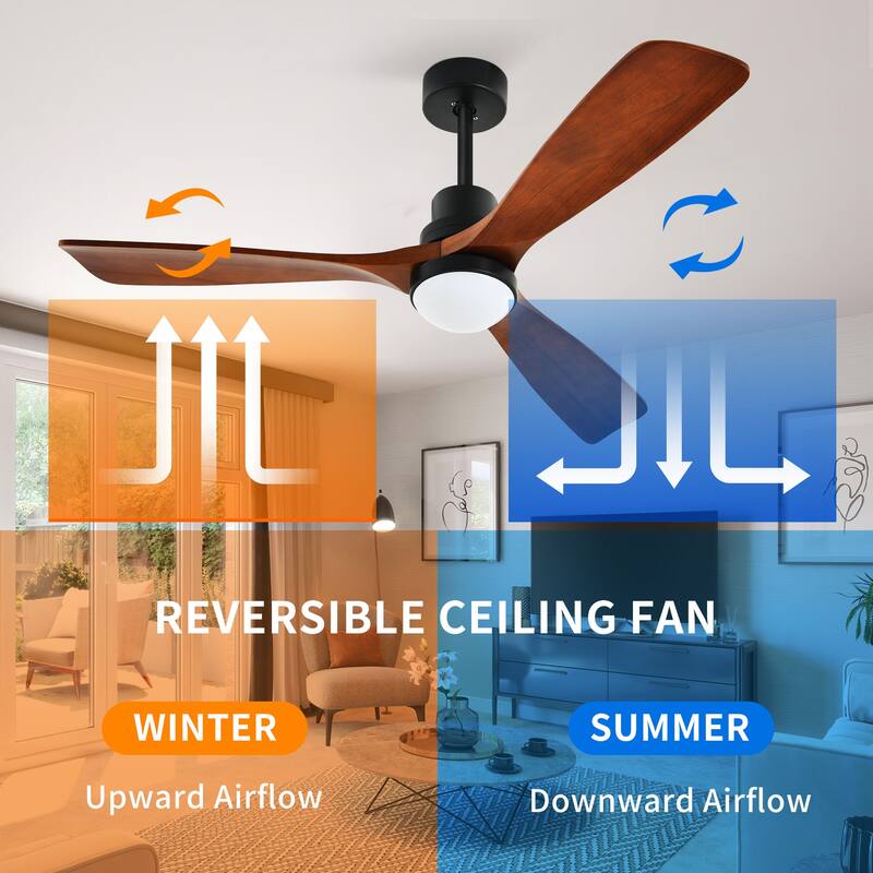 52" Ceiling Fan with Lights and Wall Switch Remote Wood Blades
