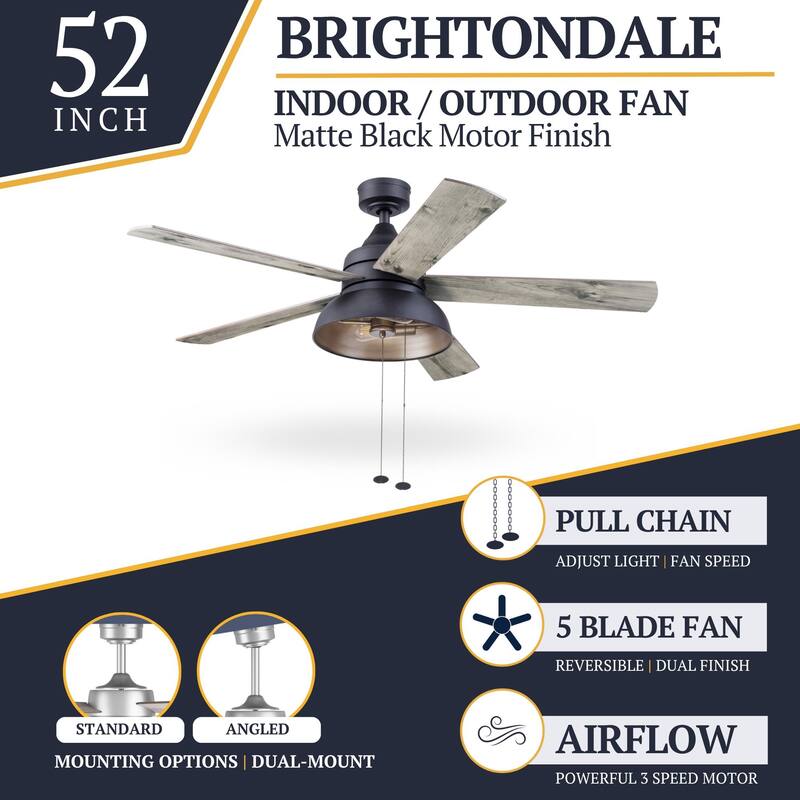52" Prominence Home Brightondale Indoor/Outdoor Industrial Farmhouse Ceiling Fan, Damp Rated