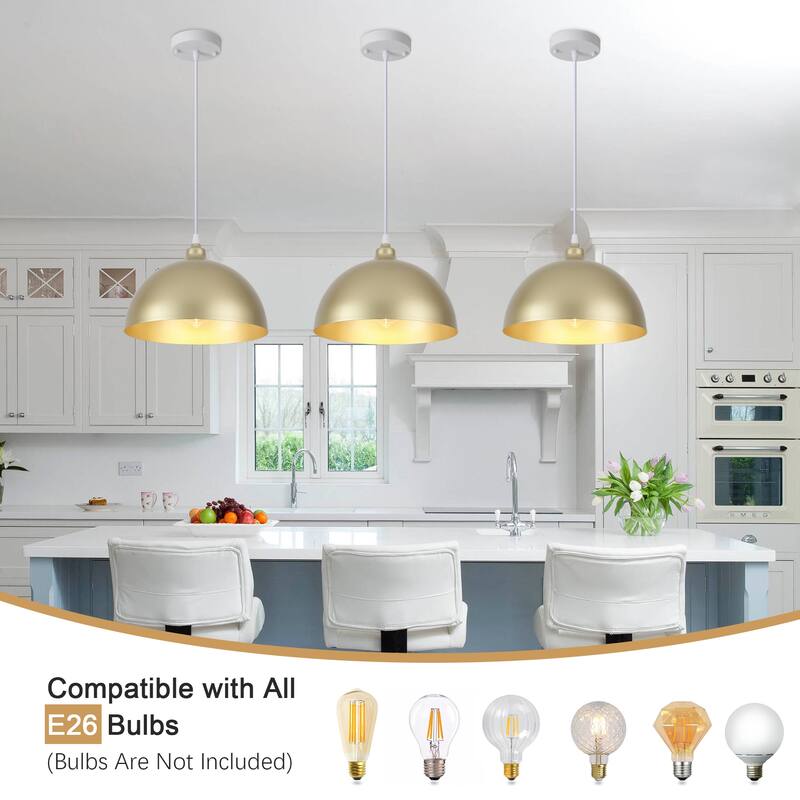 1 - Light 11.8" W Single Dome Pendant for Kitchen Island Dining Room (Set of 3) - W 11.81 in
