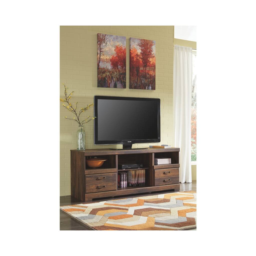 Quinden Casual Large TV Stand w/Fireplace Option Dark Brown
