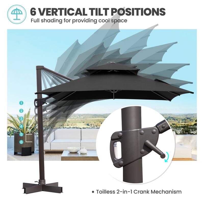 Outdoor Double Top Square 10 FT Offset Cantilever Hanging Patio Umbrella