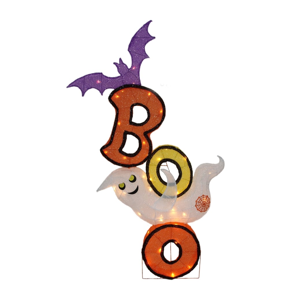 Lighted Bat and Ghost "BOO" Halloween Decoration - 35" - Warm White LED Lights
