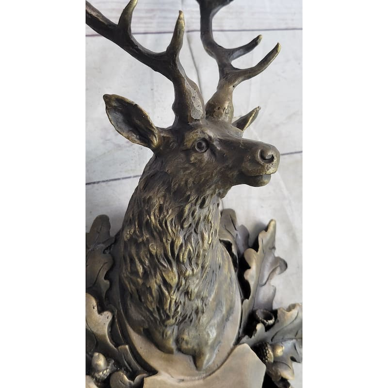 Deer Buck Stag Wall Mounted Bust Head Coat Of Arms Plaque Bronze Metal Sculpture