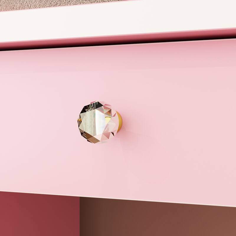 Vanity Desk with LED Lighted Mirror, Makeup Vanity Table with Drawers, Shelves and Stool