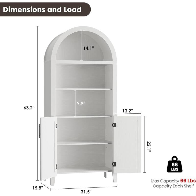 5-Tier Open Display Book Shelf, Arched Kitchen Pantry Storage Cabinet