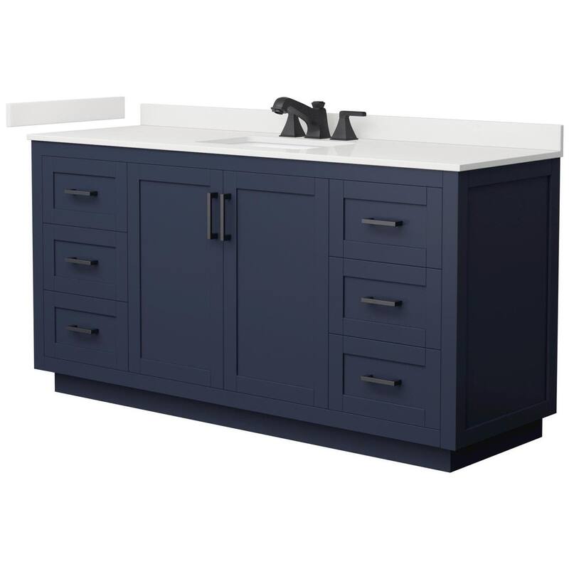 Wyndham Collection WCF292966S-QTZ-US3MXX Miranda 66" Free Standing - Dark Blue / White Quartz Top / Matte Black