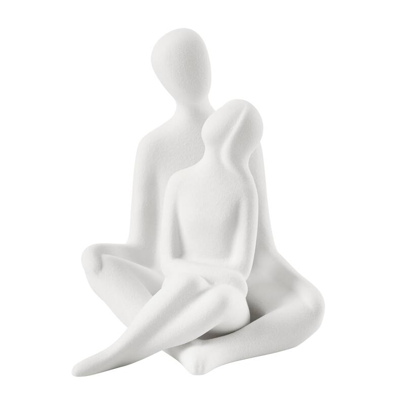 Hans White Abstract Sitting Couple Matte Ceramic Sculpture Set