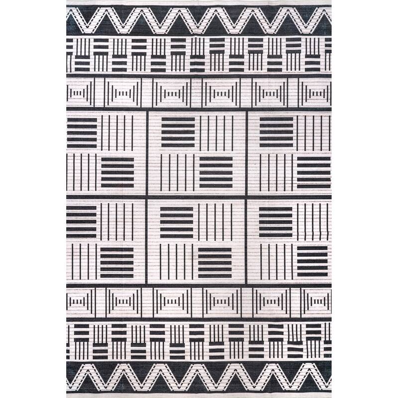 Nuloom Evia SpinClean Tribal Stripes Machine Washable Area Rug