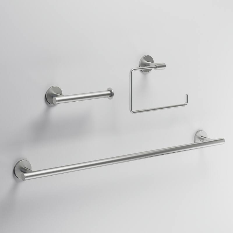VIGO Elan 3-Piece Bathroom Hardware Accessory Set with 24 in. Towel Bar, Toilet Paper Holder, Hand Towel Holder - Brushed Nickel