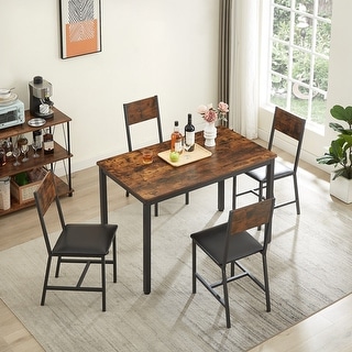 5PCS Dining Set Table with 4 Upholstered Chairs for Kitchen, Brown ...