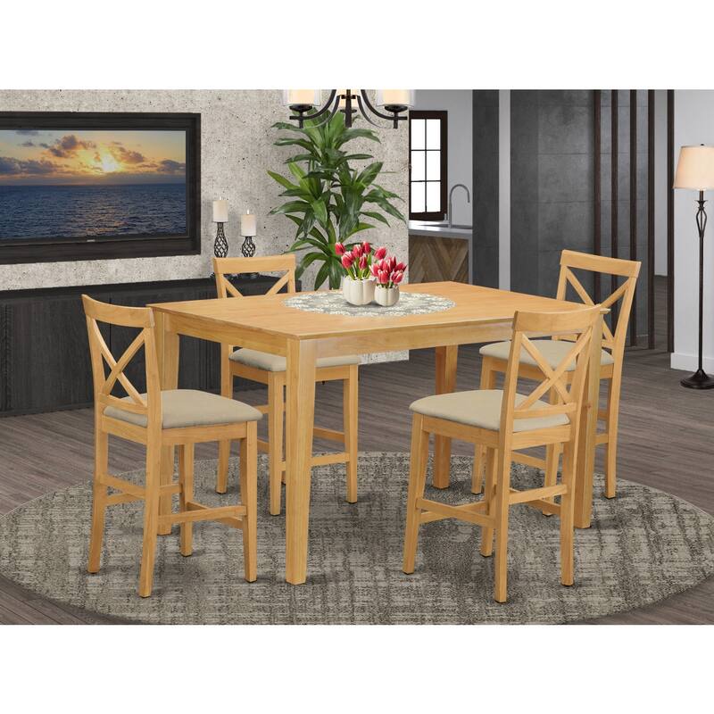 Counter Height Dining Set - Pub Table & Bar Stools with Backs - Modern Kitchen Set