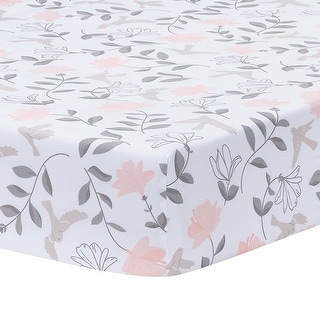 Lambs & Ivy Petals White/Pink/Gray Floral 100% Cotton Fitted Crib/Toddler Sheet - Crib