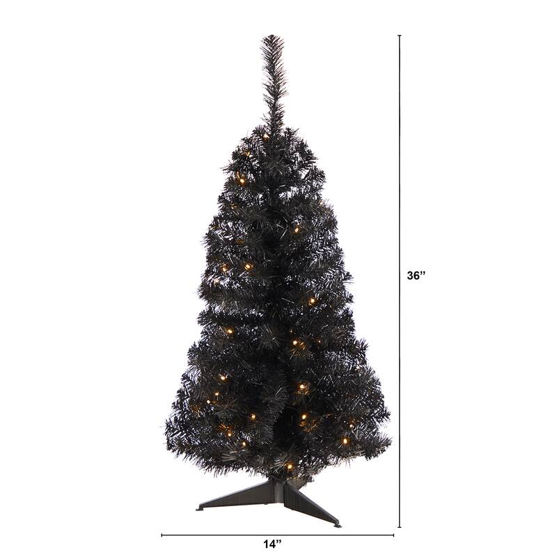 Pre-Lit Black Medium Artificial Christmas Tree - 3’ - Clear LED Lights - 3 Foot