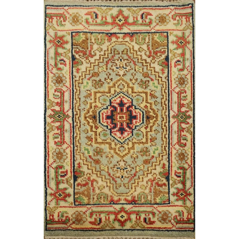 Hand Knotted Oriental 100% Wool Carpet Traditional Medallion Green Heriz (serapi) Area Rug - 3' 0'' X 2' 0''