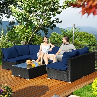 Costway 7PCS Patio Rattan Sofa Set Sectional Conversation Furniture - 7-Piece Sets