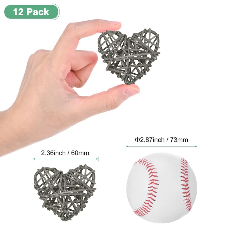 12-Pack Heart Wicker Rattan Balls 2.4 Inch for DIY - Light Gray