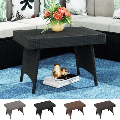 Peader Outdoor Wicker Adjustable Collapsible Folding Table