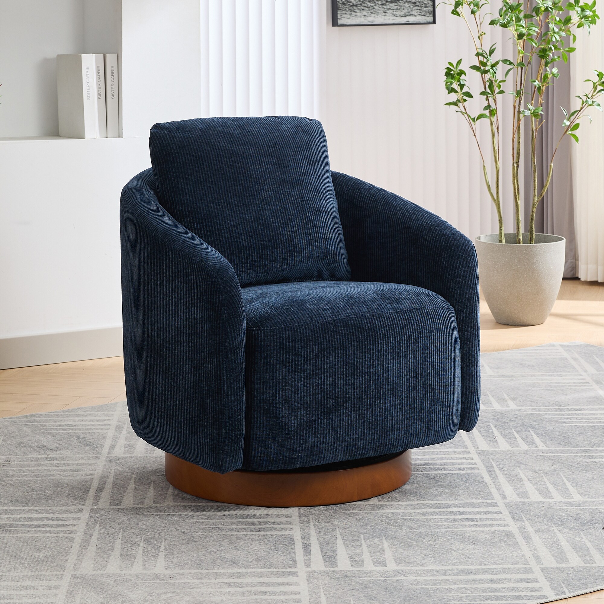 Navy 30.3 Inch Wide Swivel Decorative Bucket Chair Comfortable
