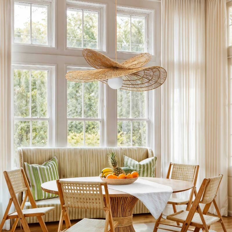 Whisper Rattan Pendant Light Natural Large Sculptural 1-Light Handwoven Light Fixture For Modern, Coastal, Farmhouse Room Décor.