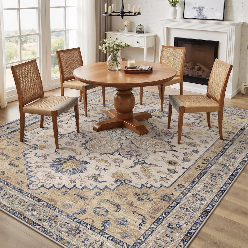 Mcow Vintage Harmony Collection Low-Pile Machine-Washable Area Rug