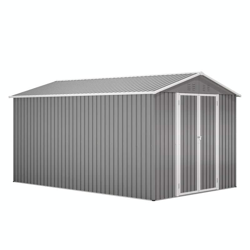 8' x 12' Lockable Outdoor Metal Storage Shed, Aluminum Frame, Durable Garden Tool Shed for Backyard, Patio or Lawn