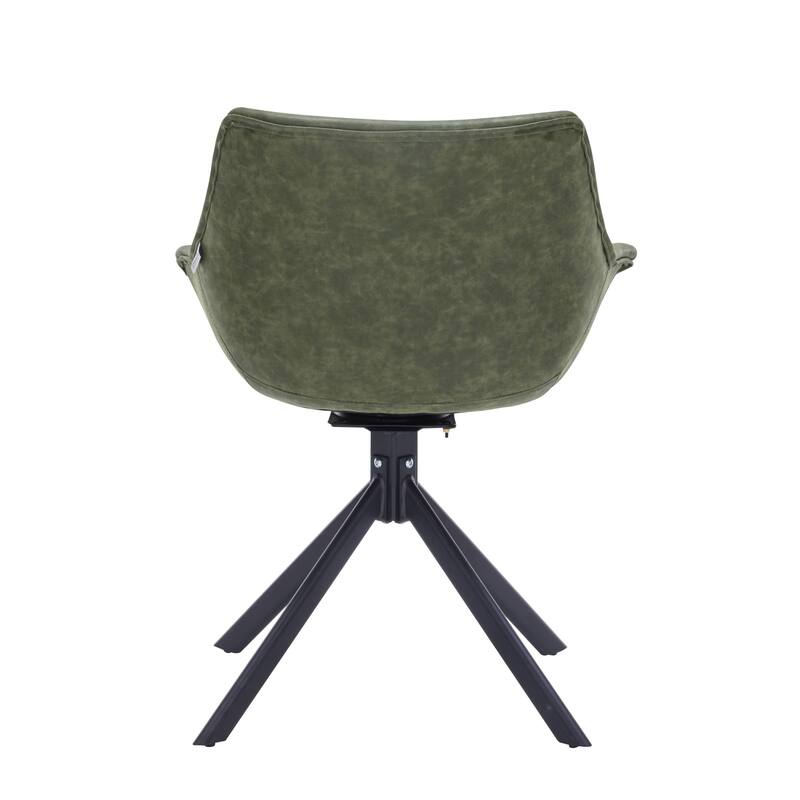 Markley Modern Swivel Dining Chair with Distressed Leather Upholstery, Ergonomic Back, and Black Metal Legs for Home or Office