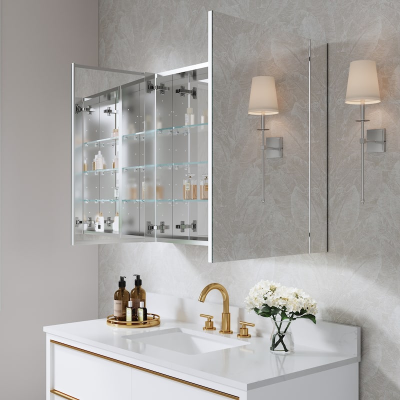 36''W X 30''H Recessed Or Surface Wall Mount Bathroom Medicine Cabinet With Adjustable Glass Shelves