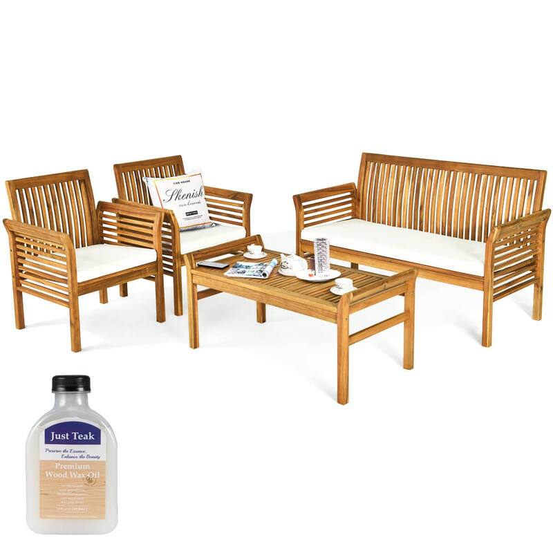 Costway 4 Piece Outdoor Acacia Wood Sofa Set with/without Teak Wood - as pic shows - See Details